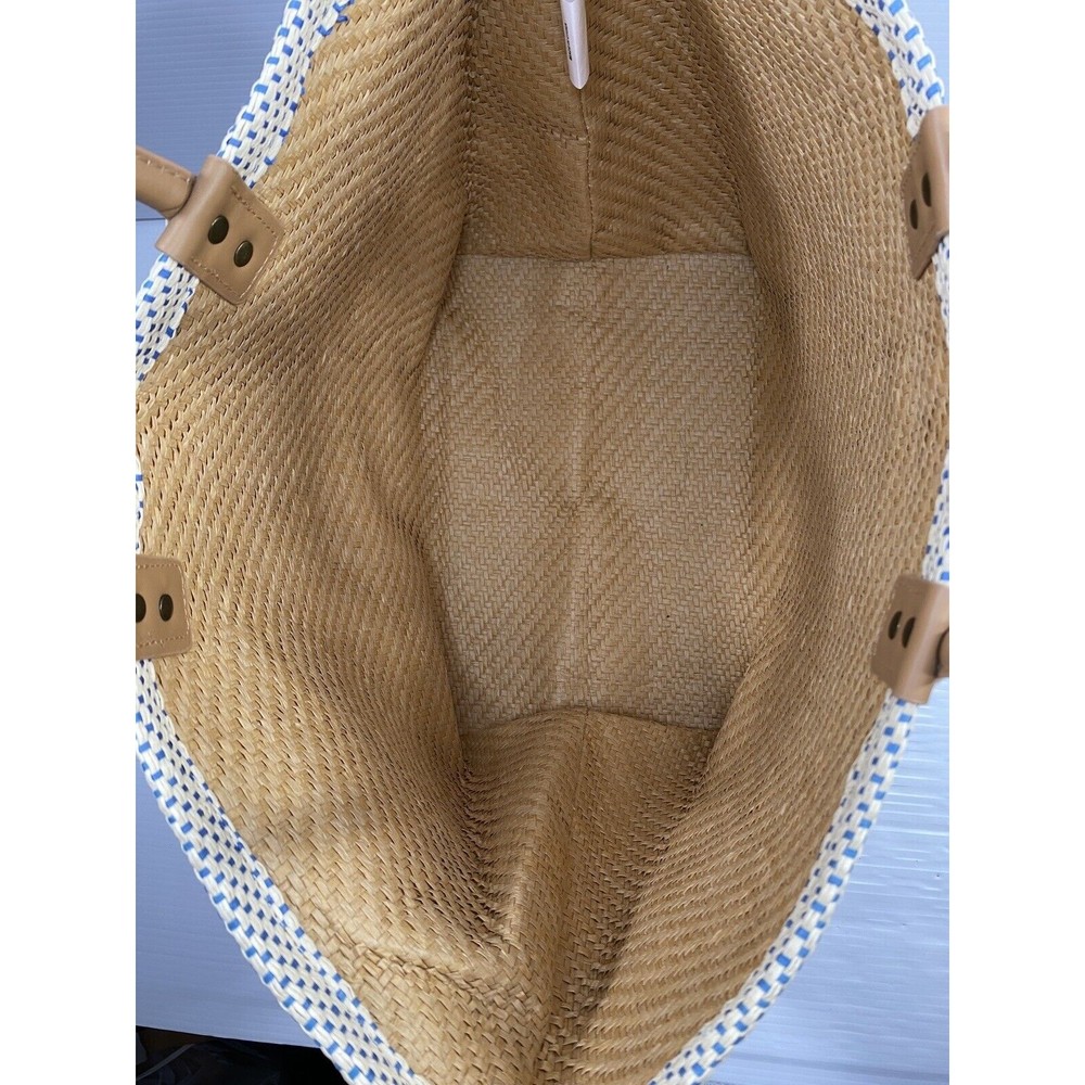 SHIRALEAH Chicago Ria Woven Paper Tote Bag Purse Striped Pompoms NWT - Picture 7 of 13